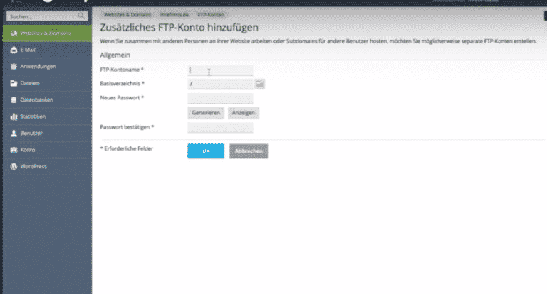 Plesk FTP Benutzer anlegen