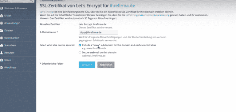 Plesk Letsencrypt Zertifikat erstellen