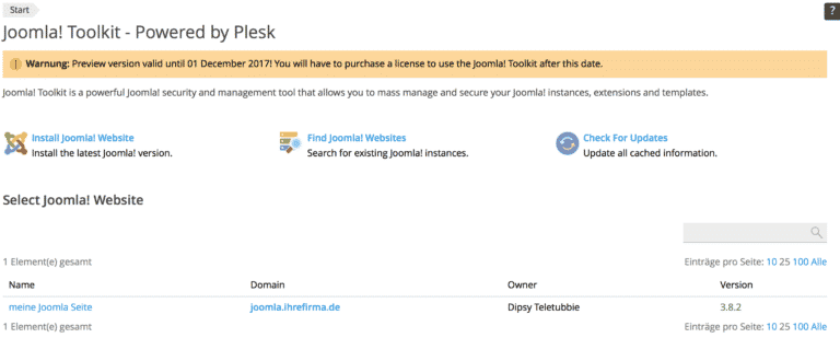 Plesk Joomla Toolkit