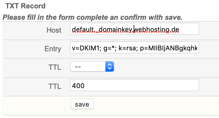 DKIM DNS Eintrag setzen