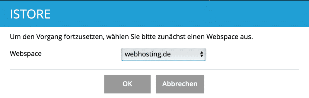 Plesk iStore Domain auswählen
